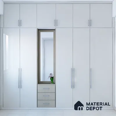 White Glossy Wardrobe with Integrated Mirror