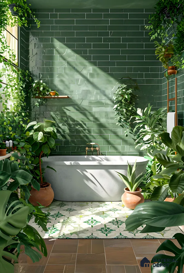 Lush Green Bathroom Oasis | Material Depot