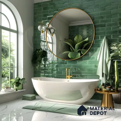Lush Oasis: A Modern Bathroom with Green Tiles | Material Depot