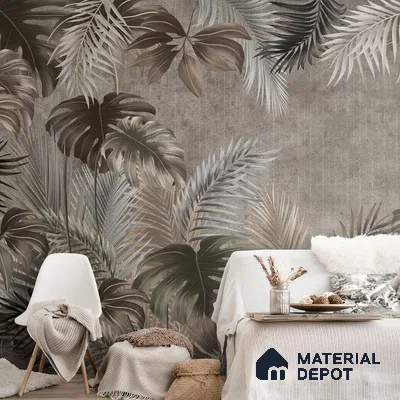 A close-up of a Premium Tropical Leaves Wallpaper, Customized Indrani Series Soft Feel Tropical Design (Customised Size Wallpaper )available at Material Depot in Bangalore