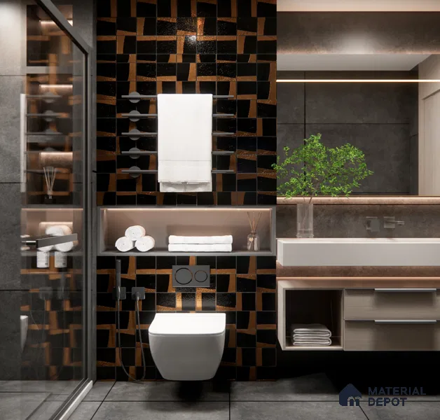 Stone Wall Handmade Tile TL 05879 Earth Noir 96 mm x 96 mm Vitrified - 9 mm | Random Mix Patterns | Suitable For Living Room, Bedroom, Kitchen