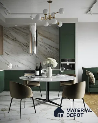 Luxe Marble Kitchen with Green Accents | Material Depot