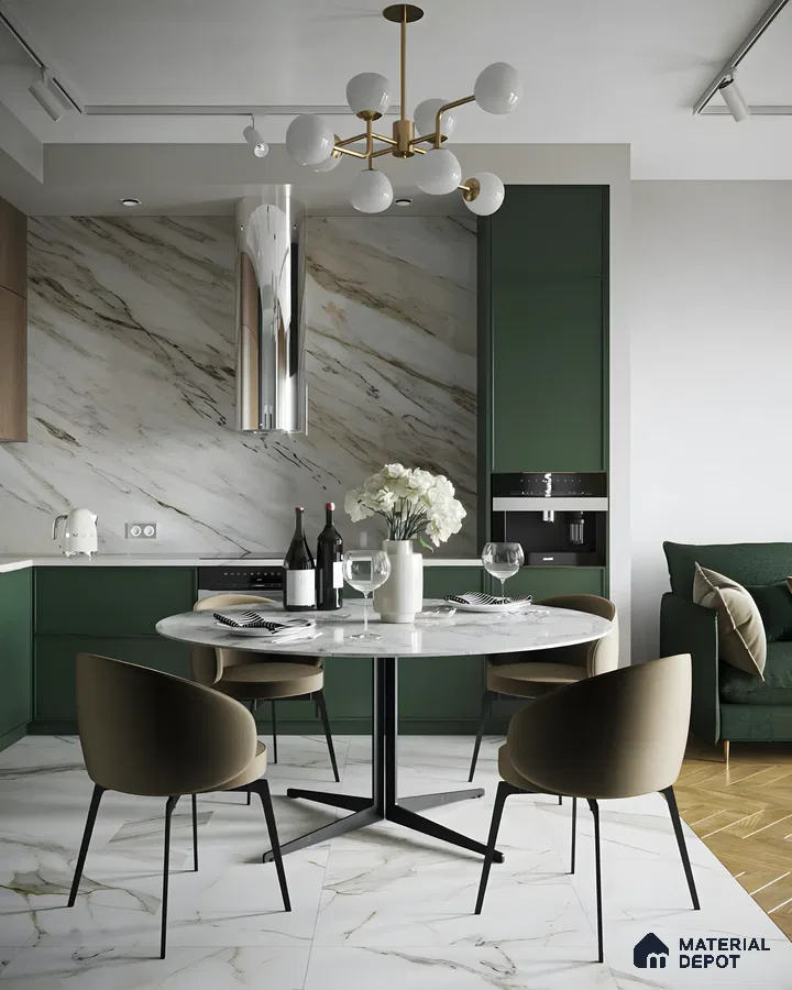 Luxe Marble Kitchen with Green Accents | Material Depot