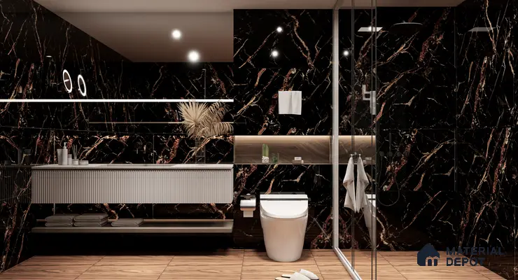Marble Floor & Wall Tile TL 02182 Sombre Black 4 ft x 2 ft High Gloss Finish Tile - 9 mm (Random 3)