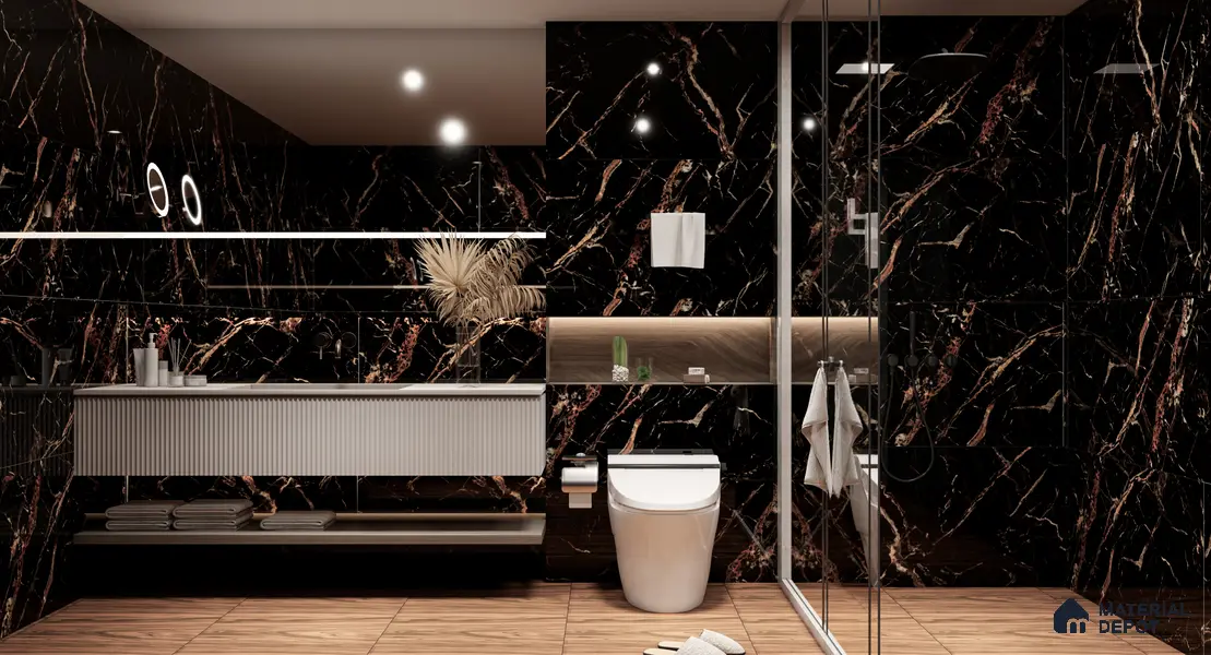 Marble Floor & Wall Tile TL 02182 Sombre Black 4 ft x 2 ft High Gloss Finish Tile - 9 mm (Random 3)