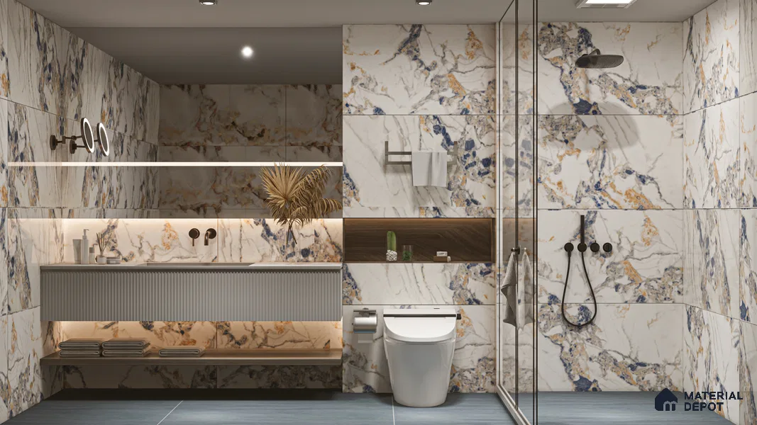 Cement Floor & Wall Tile TL 09298 Ava Ocean 4 ft x 2 ft Matte Finish Vitrified Tile - 9 mm | 3 Random Design | Suitable For Living Room, Bedroom, Dining Area