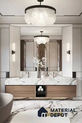 Luxurious Bathroom with Double Vanity and Marble Countertops | Material Depot