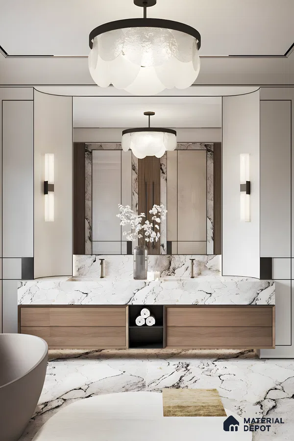 Luxurious Bathroom with Double Vanity and Marble Countertops | Material Depot