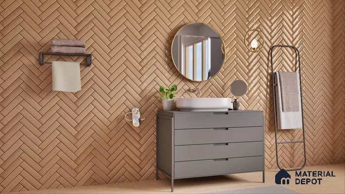 Faux Subway Wall Tile TL 04684 E Herringbone Solara Brown Olive 2 ft x 1 ft Ceramic Glossy Finish - 9 mm | Suitable For Kitchen, Bathroom Walls and Backsplashes | Please Expect a Slight Variation of Pattern