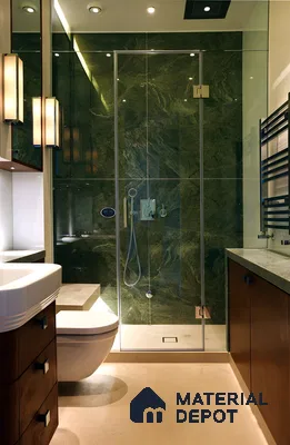 Luxurious Bathroom with Green Marble Accents | Material Depot