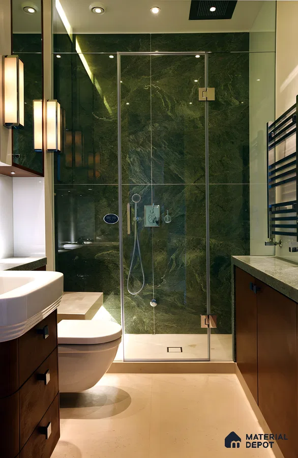 Luxurious Bathroom with Green Marble Accents | Material Depot