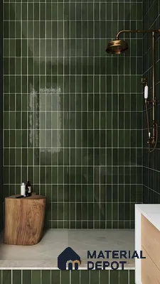 Luxurious Bathroom with Green Subway Tiles | Material Depot
