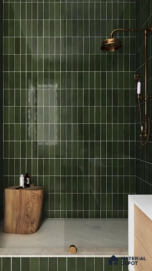 Luxurious Bathroom with Green Subway Tiles | Material Depot