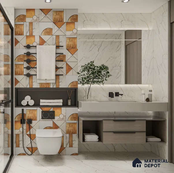 Marble Wall Handmade Tile TL 05871 Gold Golden Marble 197 mm x 197 mm Vitrified - 9 mm | Random Mix Patterns | Suitable For Living Room, Bedroom, Kitchen