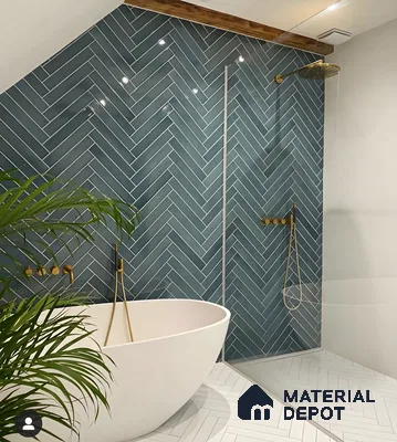 Luxurious Bathroom with Herringbone Tiles | Material Depot