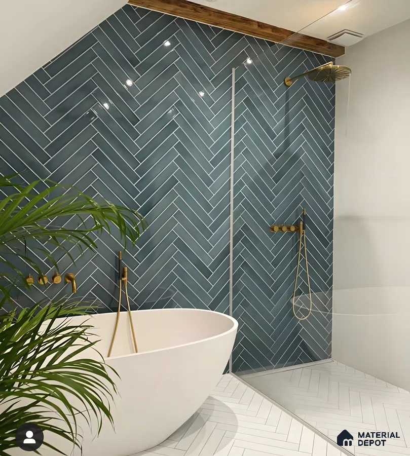 Luxurious Bathroom with Herringbone Tiles | Material Depot