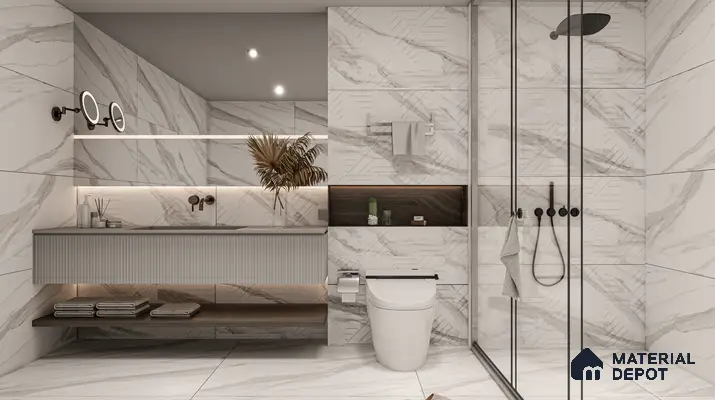 Marble Floor & Wall Tile TL 05508 Statuario Flutio Decor 2 ft x 4 ft Vitrified Lush Plus Matte Finish - 9 mm | 6 Random Design | Suitable for Living Room, Bedroom, Bathroom, Kitchen