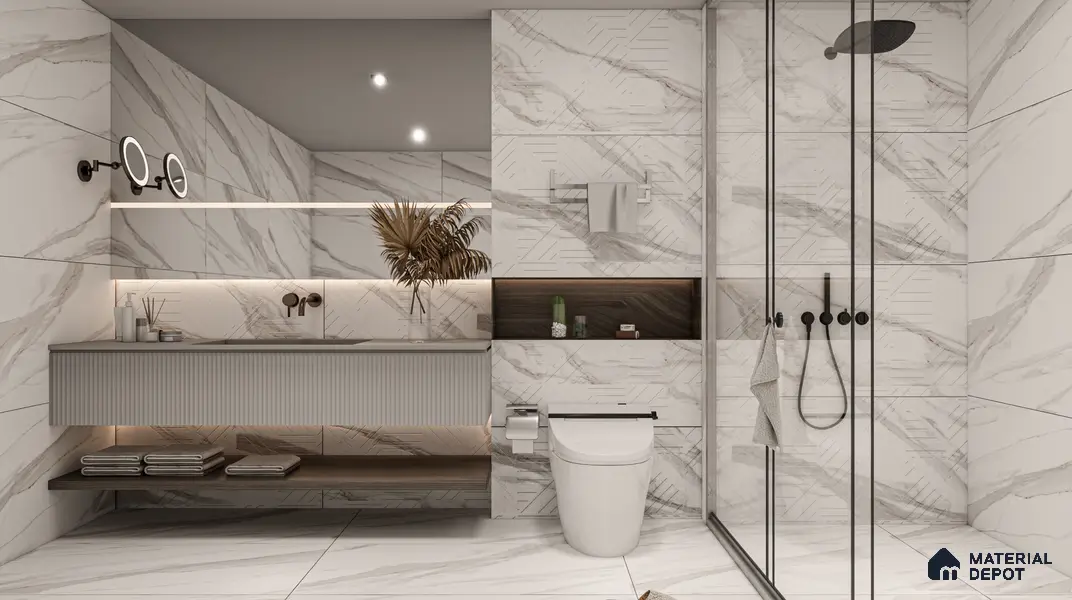 Marble Floor & Wall Tile TL 05508 Statuario Flutio Decor 2 ft x 4 ft Vitrified Lush Plus Matte Finish - 9 mm | 6 Random Design | Suitable for Living Room, Bedroom, Bathroom, Kitchen