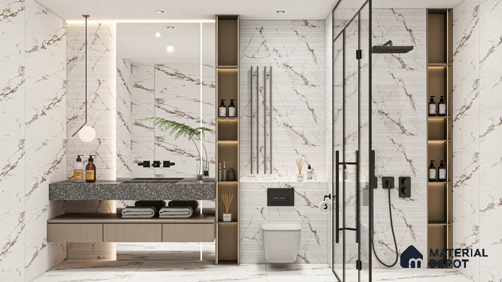 Marble Floor & Wall Tile TL 05518 Prestige Regal Statuario 2 ft x 4 ft Vitrified Carving Matte Finish - 9 mm | 3 Random Design | Suitable for Living Room, Bedroom, Bathroom