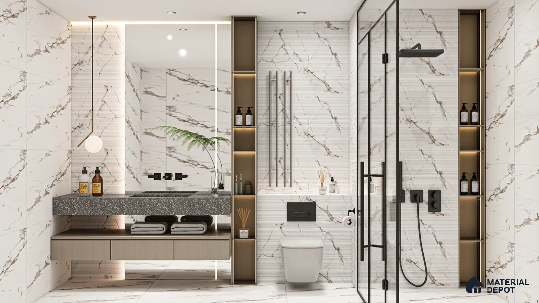 Marble Floor & Wall Tile TL 05518 Prestige Regal Statuario 2 ft x 4 ft Vitrified Carving Matte Finish - 9 mm | 3 Random Design | Suitable for Living Room, Bedroom, Bathroom