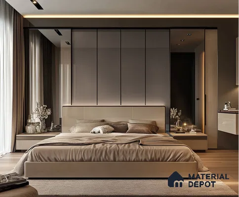 Luxurious Bedroom Design with Fluted Acrylic Wardrobe and Warm Beige Tones | Material Depot