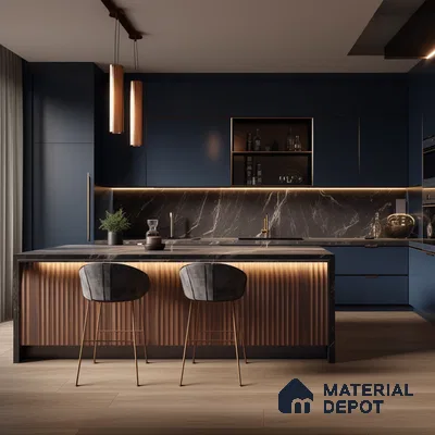 Luxurious Dark Kitchen with Marble Accents | Material Depot