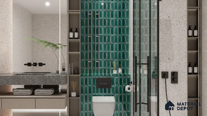 Luxurious Green Patterned Wall Tiles for a Modern Bathroom | Material Depot