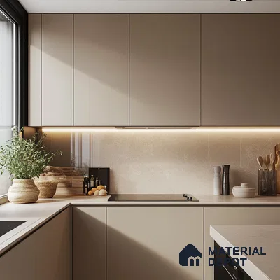 Luxurious Harmony of Light and Space: An Expansive Kitchen with Integrated Dining for Modern Living | Material Depot