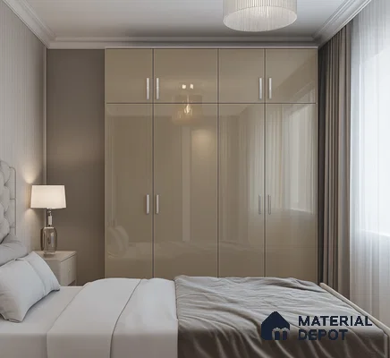 Luxurious High-Gloss Wardrobe in a Cozy Bedroom | Material Depot