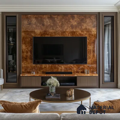 Luxurious Living Room with Brown Marble Feature Wall | Material Depot