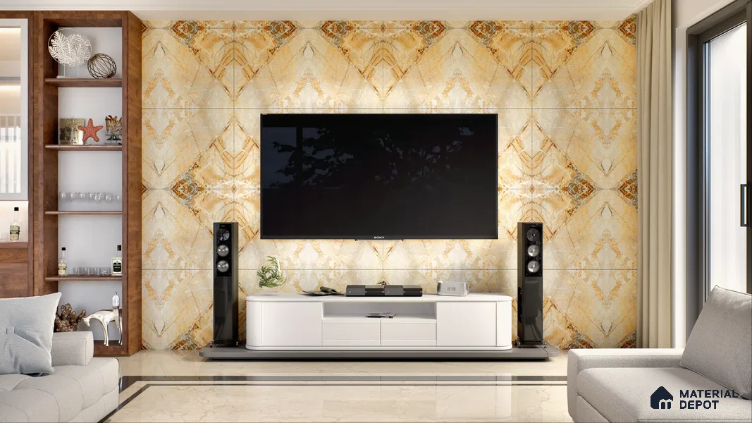 TL 11570 Endless Breccia Simless 6 ft x 4 ft Glossy Vitrified Tile - 10 mm | Adhesive and Spacers Must be Used During Installation