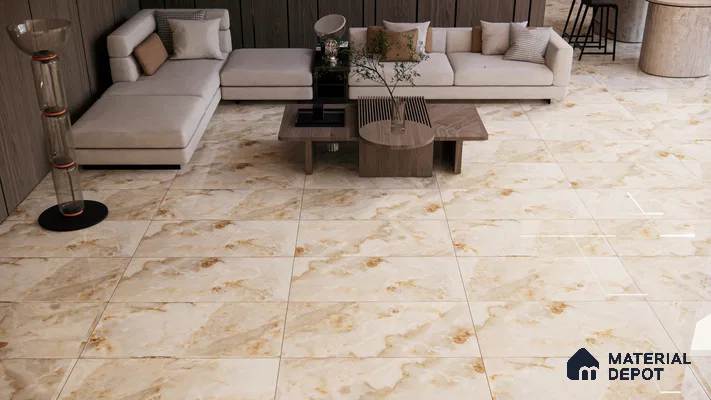 Warm Beige Marble Look Tiles for a Cozy and Elegant Living Room | Material Depot