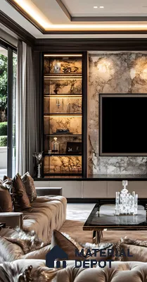 Luxurious Living Room with Marble and Gold Accents | Material Depot