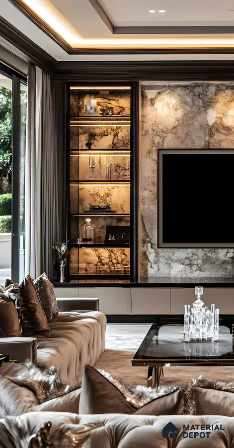 Luxurious Living Room with Marble and Gold Accents | Material Depot