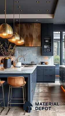 Luxurious Marble And Matte Blue Kitchen | Material Depot