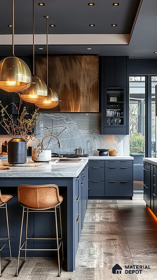 Luxurious Marble And Matte Blue Kitchen | Material Depot