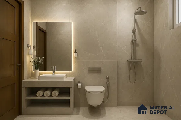 Luxurious marble bathroom design for 2BHK Prestige Somerville in Whitefield | Material Depot