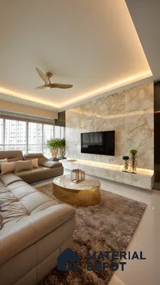 Luxurious Marble Clad Living Room With Golden Accents And Ambient Lighting Ad1158Fb22 | Material Depot