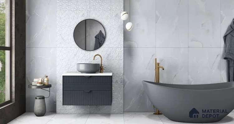 Luxurious Modern Bathroom with Marble & Geometric Accent Tiles | Material Depot
