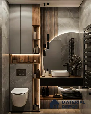 Luxurious Modern Bathroom with Wood and Marble Accents | Material Depot