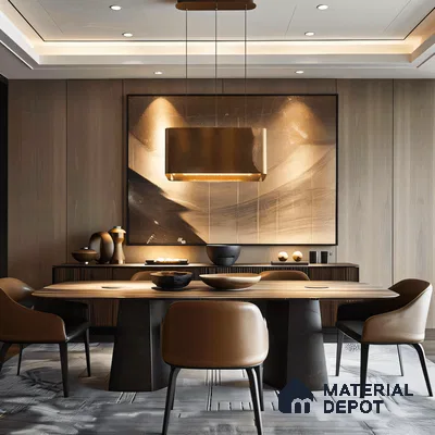 Luxurious Modern Dining Room with Rectangular Table and Coffered Ceiling | Material Depot