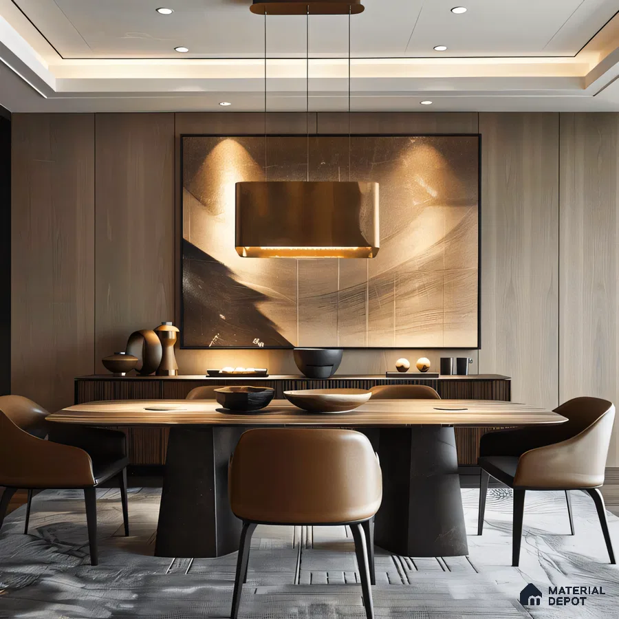 Luxurious Modern Dining Room with Rectangular Table and Coffered Ceiling | Material Depot