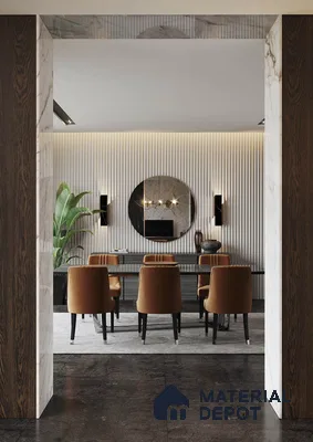 Luxurious Modern Dining Room with Vertical Wall Paneling and Pendant Lighting | Material Depot