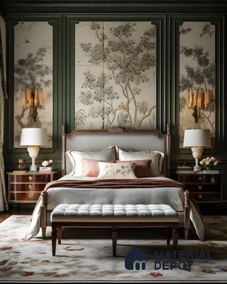 Luxurious Vintage Bedroom With Botanical Wall Panels And Classic Charm | Material Depot