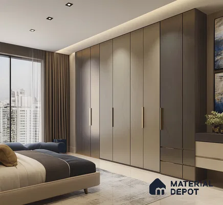 Luxurious Wardrobe with Gold Handles for a Contemporary Bedroom | Material Depot