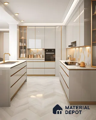 Luxurious White And Gold Kitchen | Material Depot
