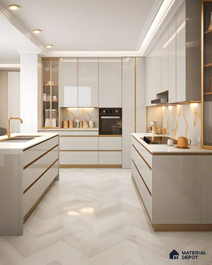 Luxurious White And Gold Kitchen | Material Depot