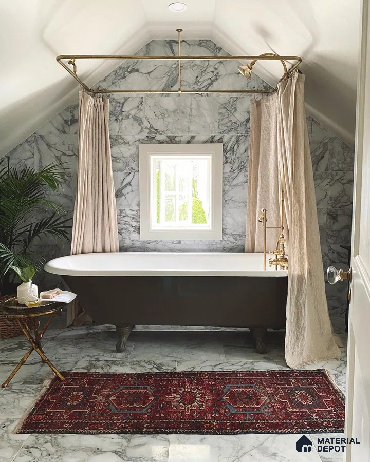 Bathroom with marble flooring and walls