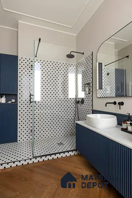 Luxury Bathroom Design with herringbone tile and Patterned Circular Tile Prestige Waterford Whitefield | Material Depot