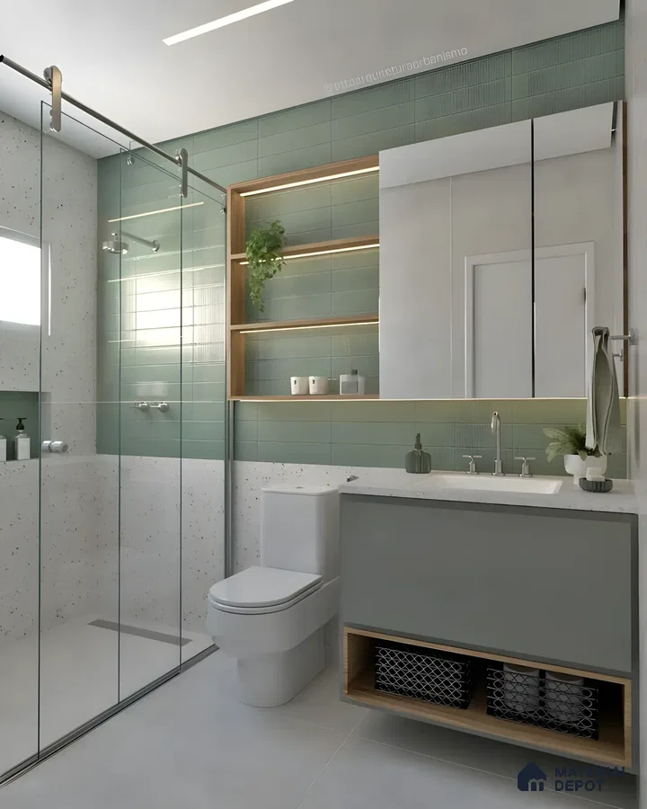 Luxury Bathroom Design with Marble Shower and Floating Vanity Prestige Park Grove Whitefield | Material Depot